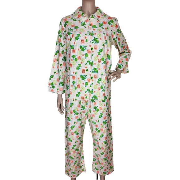 VTG 70s Cotton Floral LS Button-Down Top & Pants Pajama Set Two Piece NEW - Picture 5 of 13